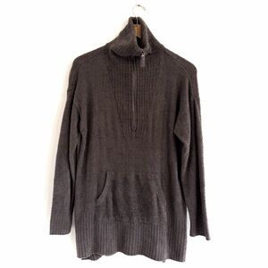 Barefoot Dreams CozyChic Lite Half Zip Tunic grey soft funnel neck